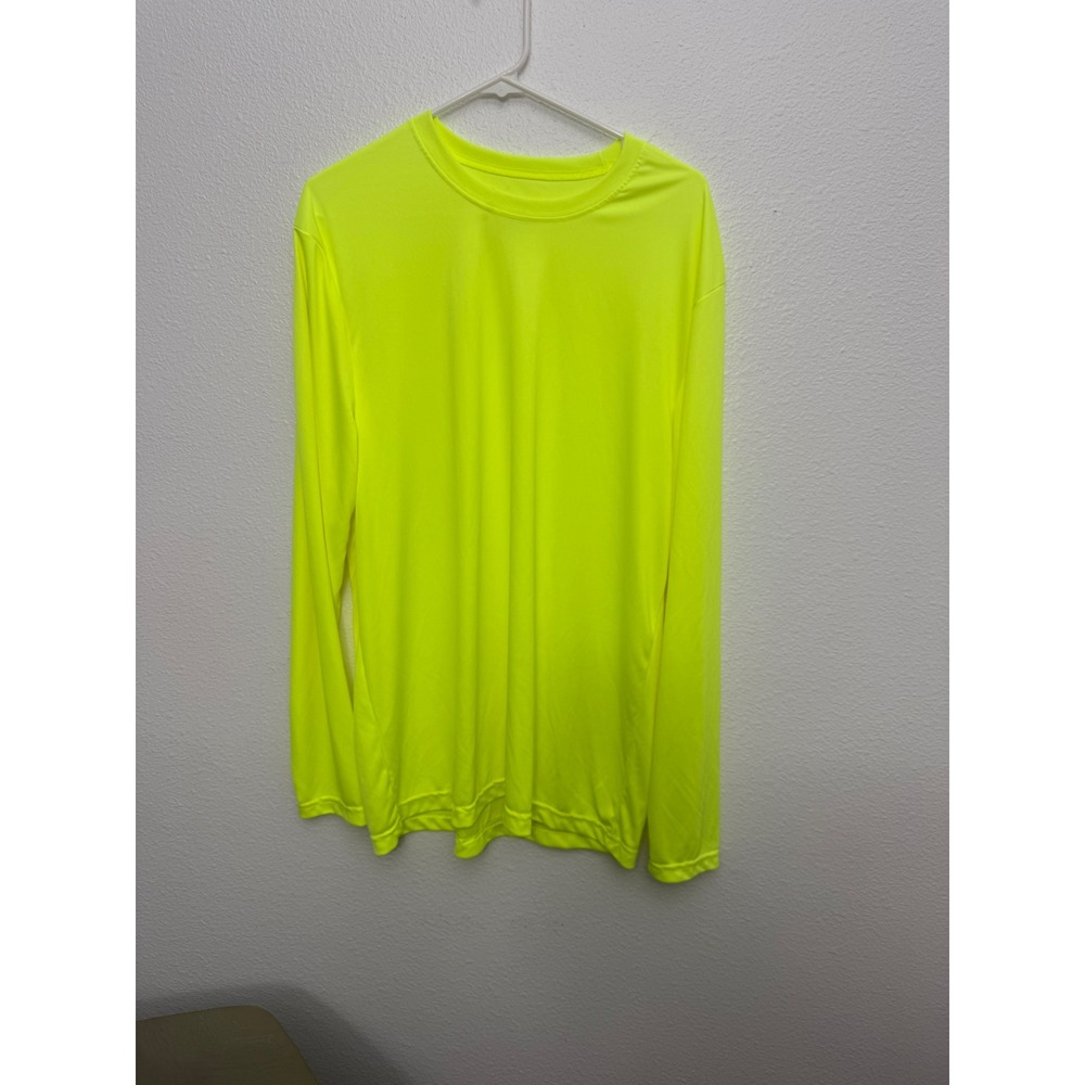 Hanes Cool Dri Long Sleeve Performance Shirt Mens XL Neon Yellow Safety Wicking